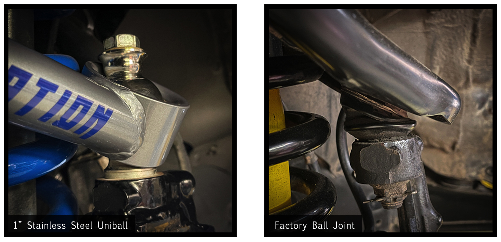 1 inch stainless steel uniball vs. stock toyota ball joint
