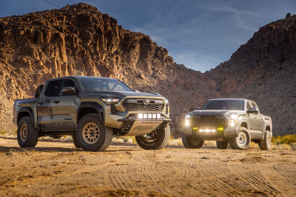 4th Gen Tacamo and 3rd Gen Tundra offroad with 35 inch tires and performance suspension mid travel lift kits